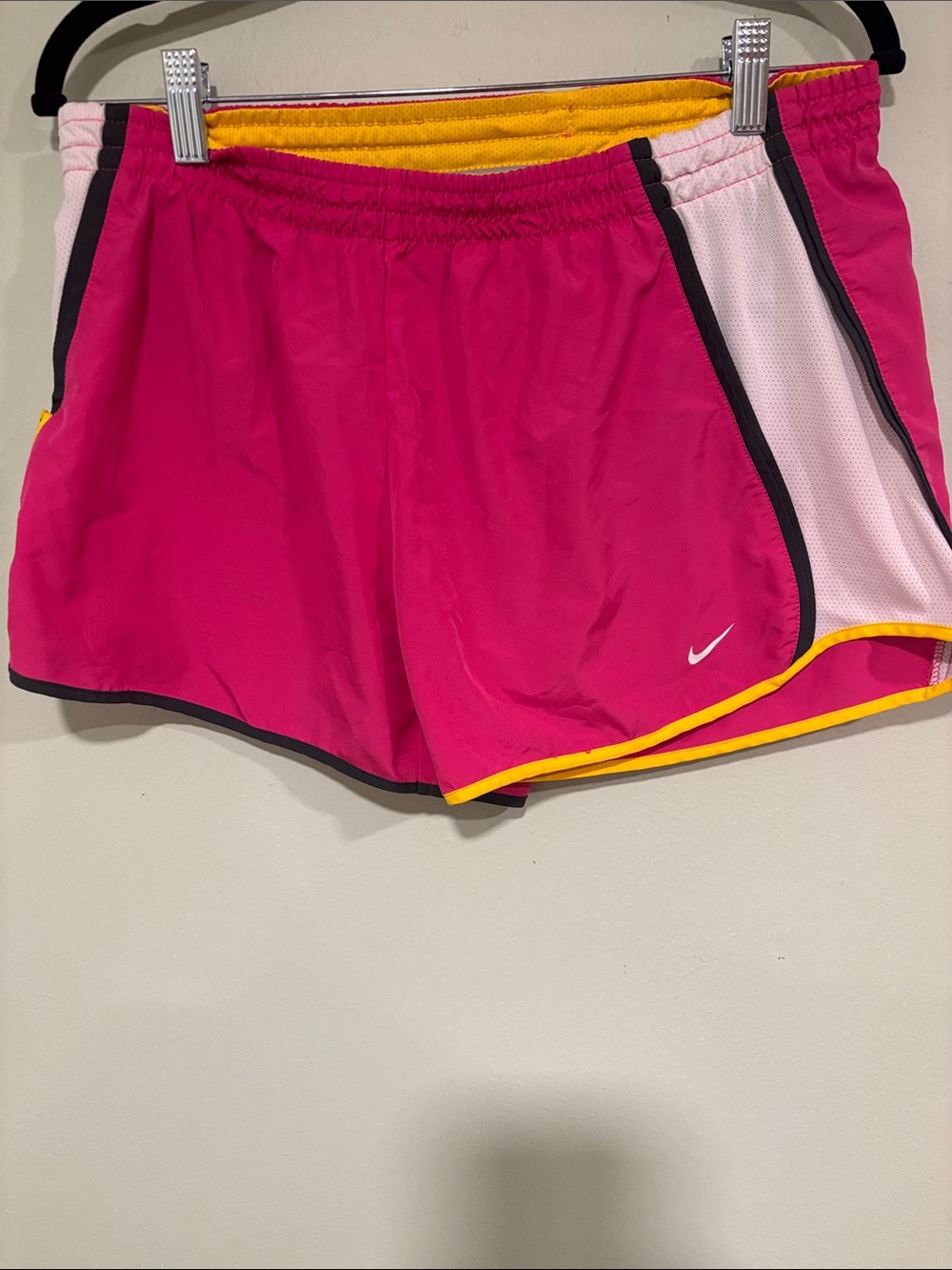 Nike Women's Pink and Yellow Dri-FIT Athletic Shorts